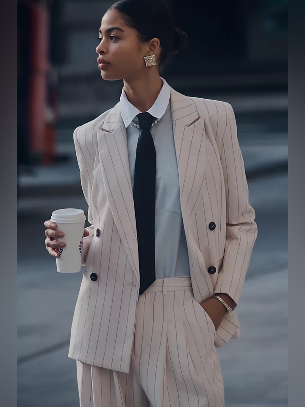 Anthropologie Maeve The Rue Oversized Double Breasted Pinstripe Blazer M NWT